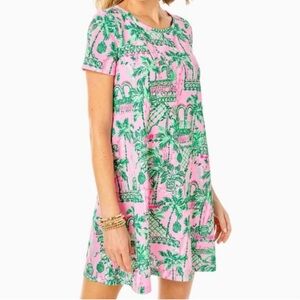Lilly Pulitzer Cody T Shirt Dress with Pink and Green Tropical Mandevilla